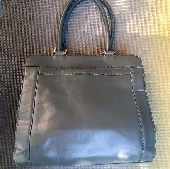 Tory Burch Dark Gray Genuine Leather Top Handle Frame Hinge Top Satchel Bag - Picture 9 of 13